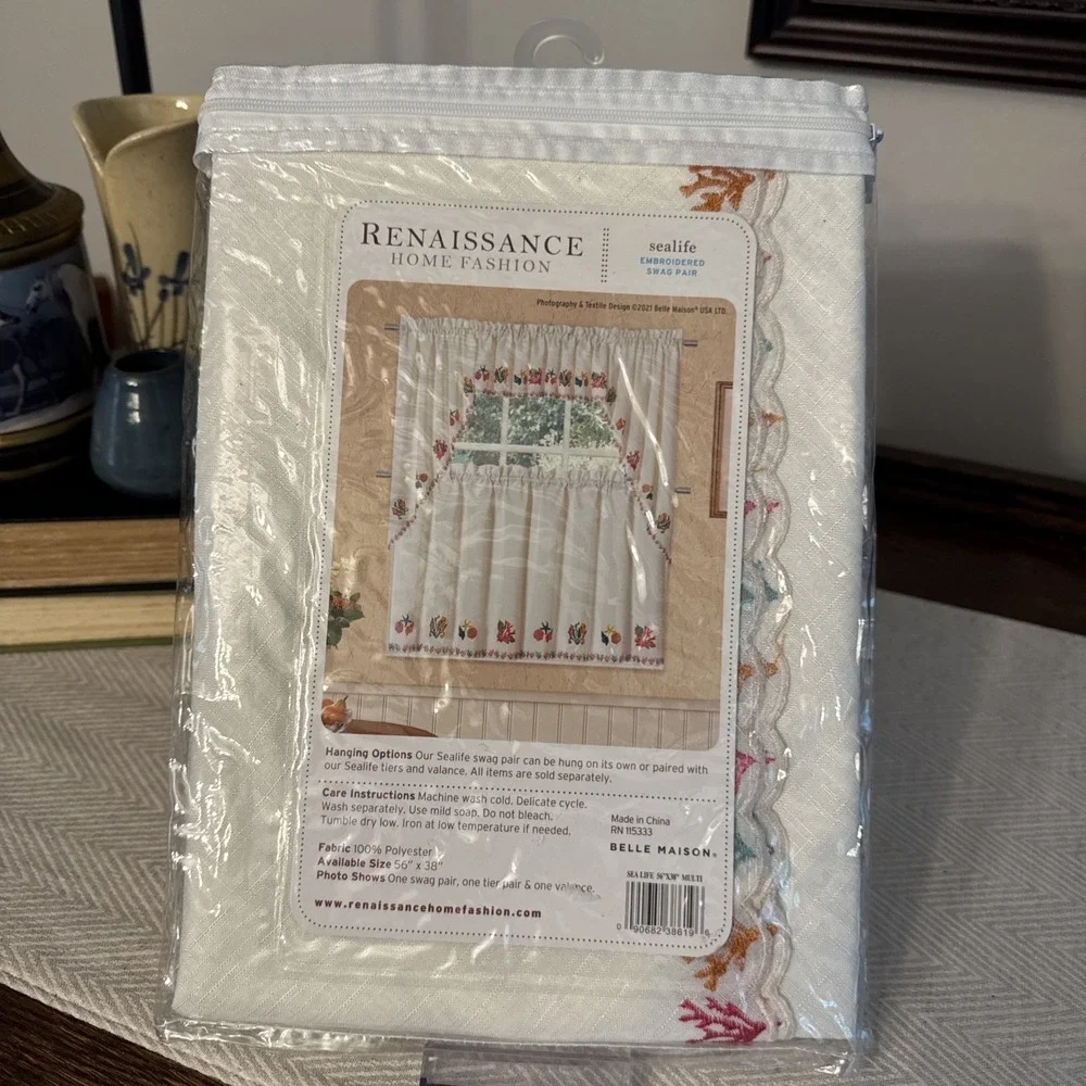 Renaissance Home Fashion Sealife Embroidered Swag Pair 56x38